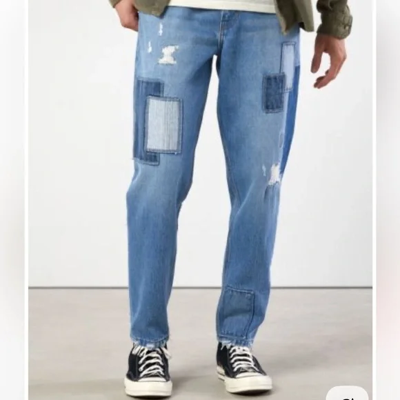 Urban Outfitters BDG Dad Slim Taper Fit Jean Medium Wash Patchwork Denim 33 - Picture 2 of 16